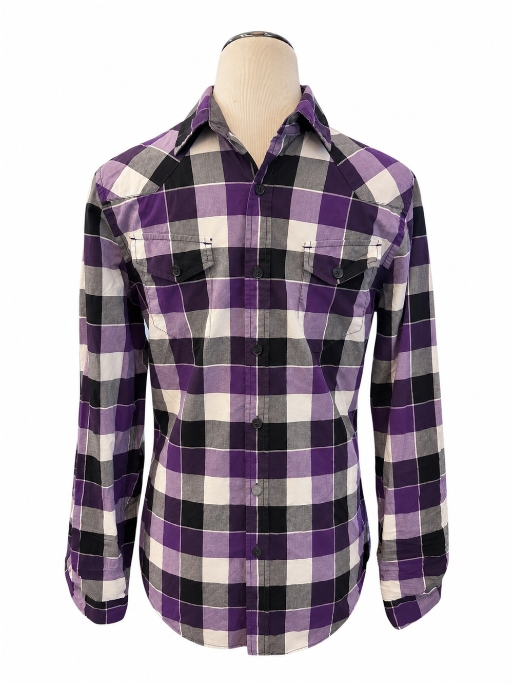 Vintage Y2K Express 100% Cotton Purple Plaid Button Down Sz S